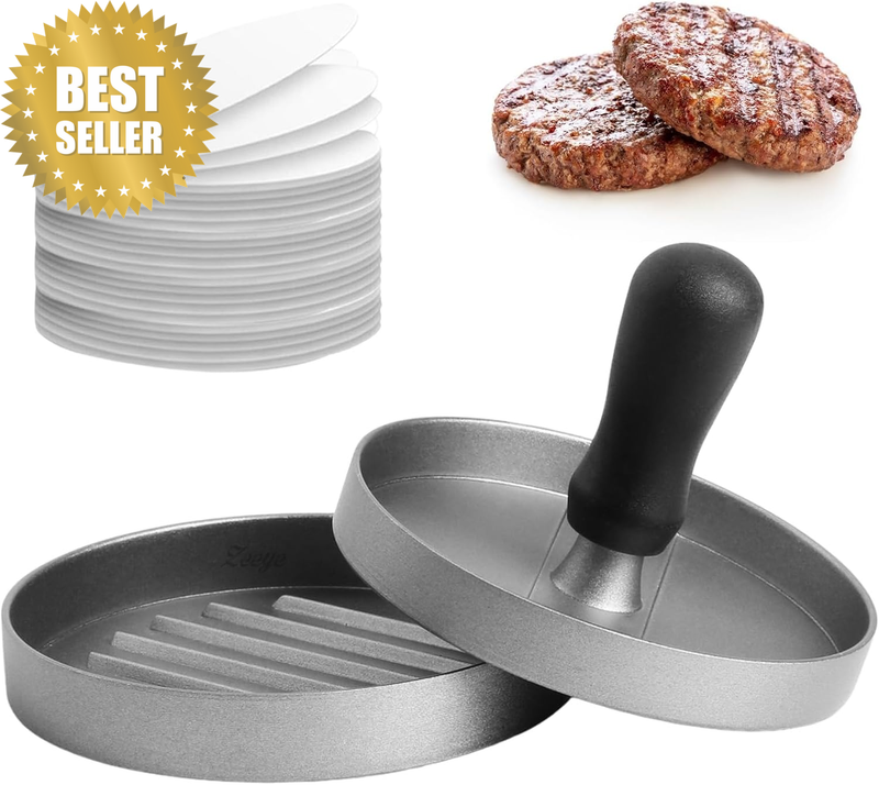 Burger Press with 100PCS Wax Papers Set Non-Stick Patty Maker Hamburger Press Mo
