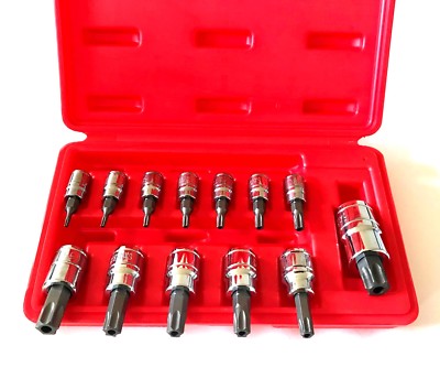13pc GRIP TOOLS TAMPER PROOF STAR TORX BIT SOCKET SET 1/4'' 3/8'' 1/2'' DRIVE 71109