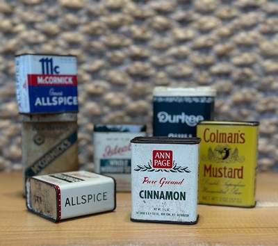 Vintage Spice Tins Lot Of 7 Ideal, Ann Page, Durkee, McCormick, Colman s