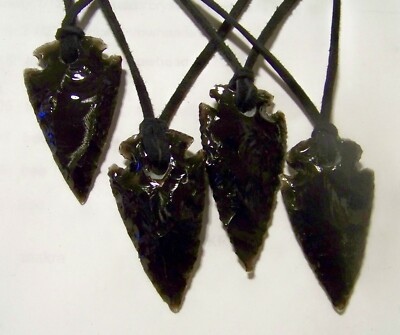  Hand Knapped  Quality Obsidian Arrowhead on a  24'' 3mm Leather Necklace Cord