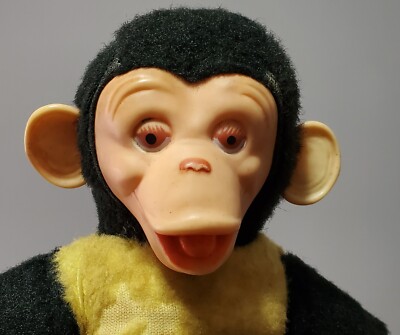 Vintage Plush Mr Bim Zippy Monkey with Rubber Banana Stuffed Toy 14  RARE 60s