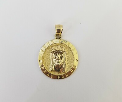 Pre-owned Globalwatches10 10kyellow Gold Round Circle Jesus Charm 18" Inch Rope Chain 2mm 10kt Gold Set