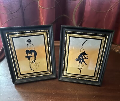 Rare Set Of 2 Vintage Framed RAINBOW SILHOUETTES by K. W. DIEFENBACH each 4x5 .