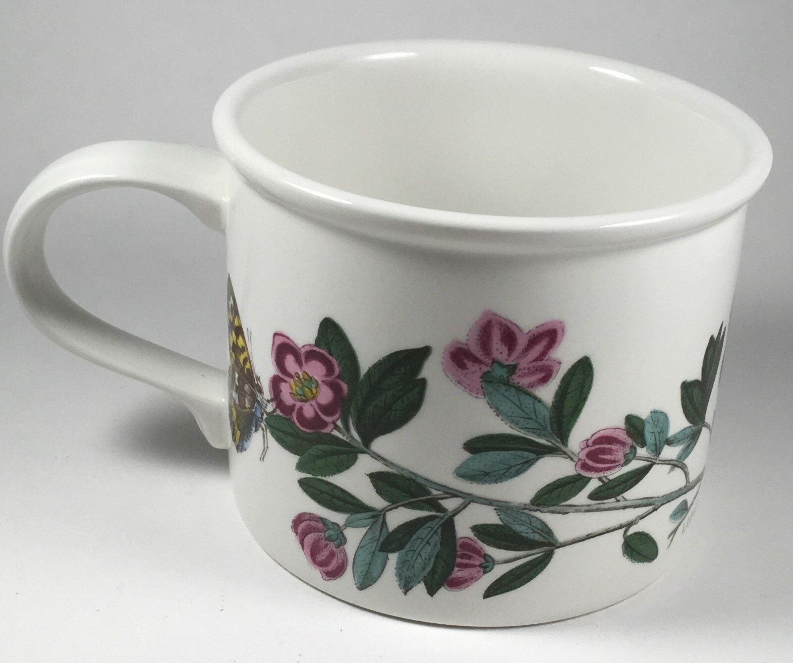 SET of 2 Portmeirion Botanic Garden Drum Mugs Cups Viola Heartsease Rhododendron