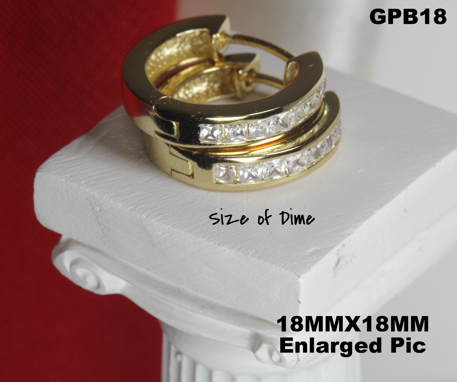 10K GOLD PLATED 925 STERLING SILVER HUGGIE HOOP CZ EARRING 8 SQUARE CZs EACH