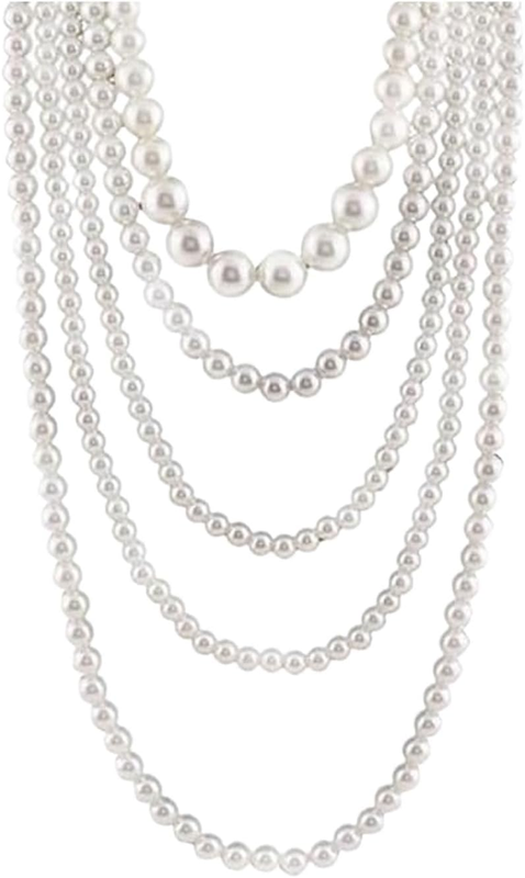 Pearl Necklace for Women Multi Long Strand Layered Pearl Necklaces Chunky Large