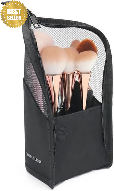 Stand-Up Makeup Brush Storage Organizer Bag, Waterproof Dust Free Travel Makeup 