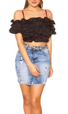 womens cropped top off shoulder ruffled top size M/L black