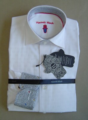 NWT $99 LUCHIANO VISCONTI BLACK Size S WHITE COTTON BLEND SHIRT 40101