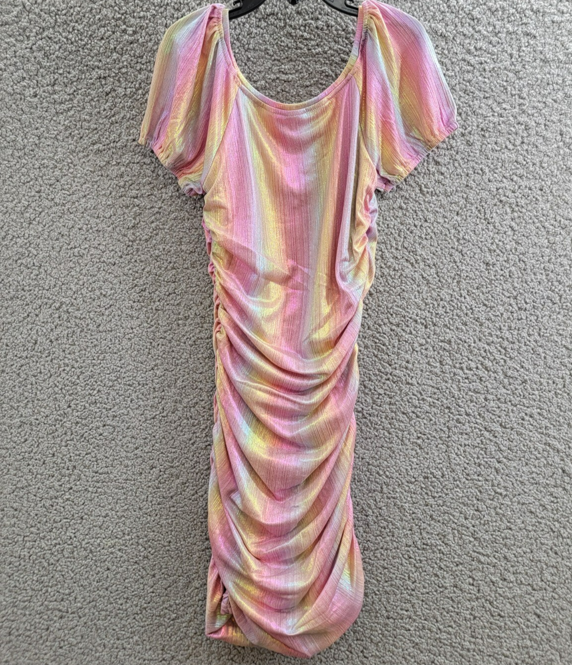 With Jules Ruched Square-Neck Mesh Dress Big Girl XL Multi Short Sleeve Pullover - Picture 10 of 16