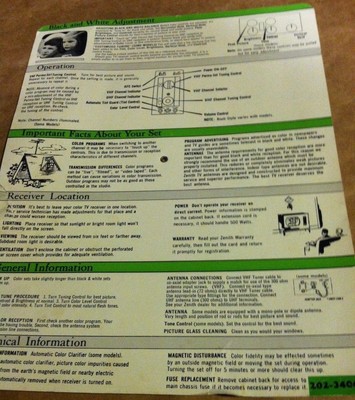 + Vintage  INSTRUCTIONAL - ZENITH COLOR TV - operating instruction- ADVERTISING
