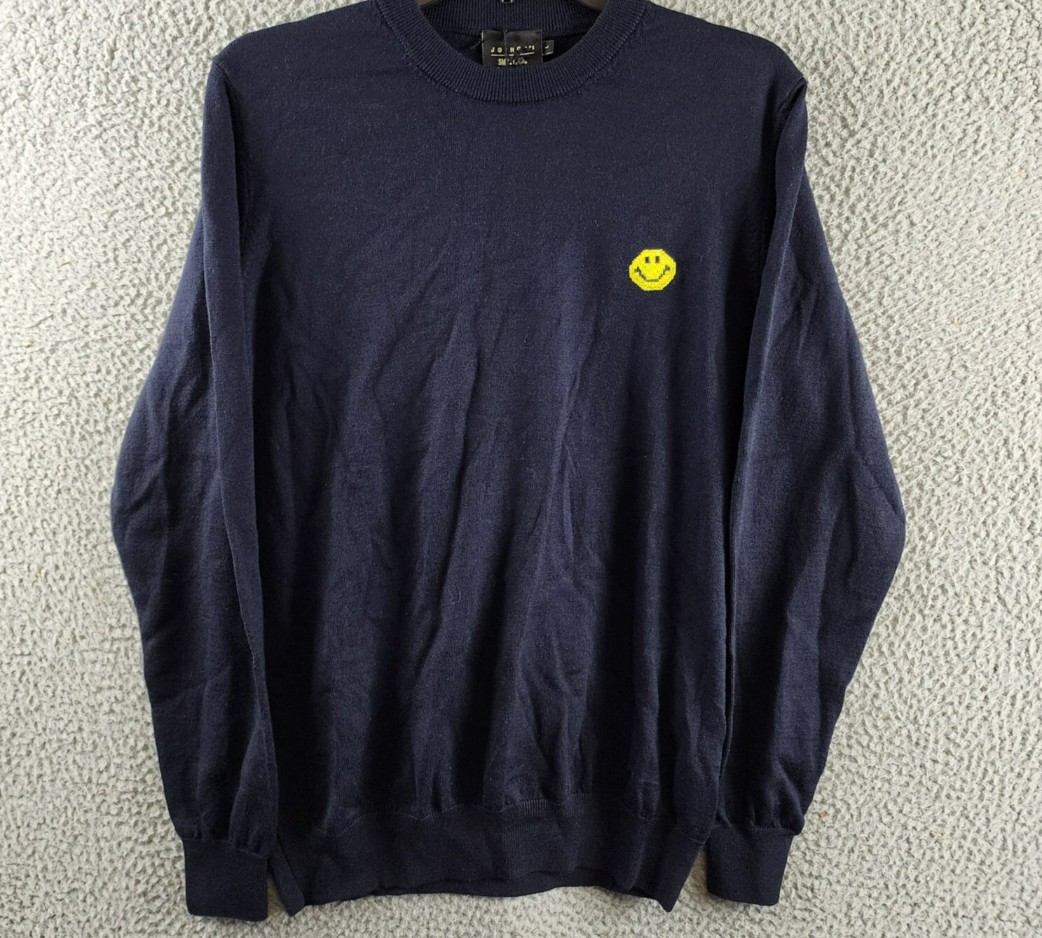 Joshua Sanders Pixel Wool Crewneck Sweater Men's L Navy Ribbed Pullover L/S - Picture 2 of 15