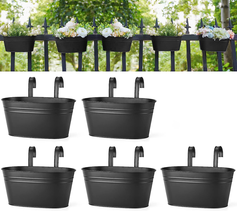 Metal Iron Hanging Flower Pots for Railing Fence Hanging Bucket Pots Countryside