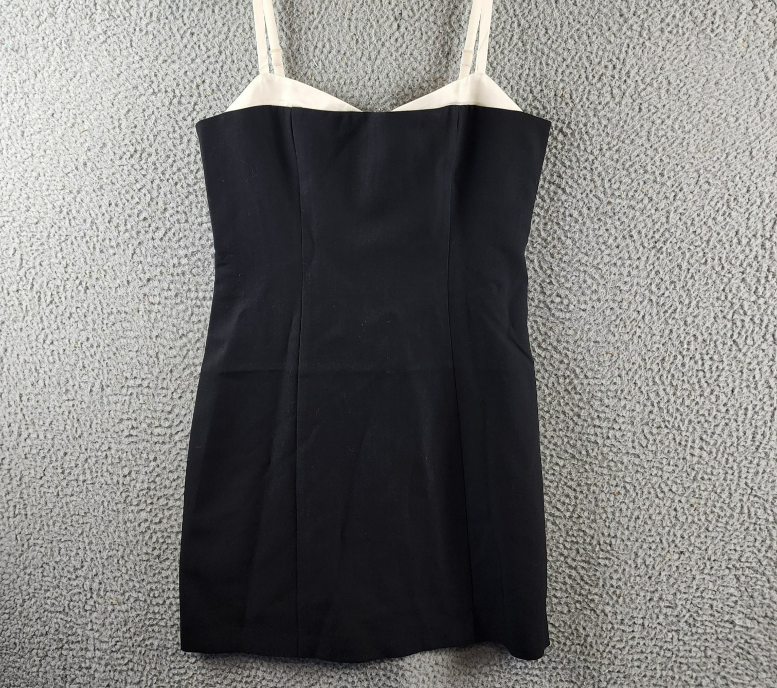 French Connection Azra Corset Strap Mini Dress Women's 6 Black/Cream Back Zip - Picture 2 of 15