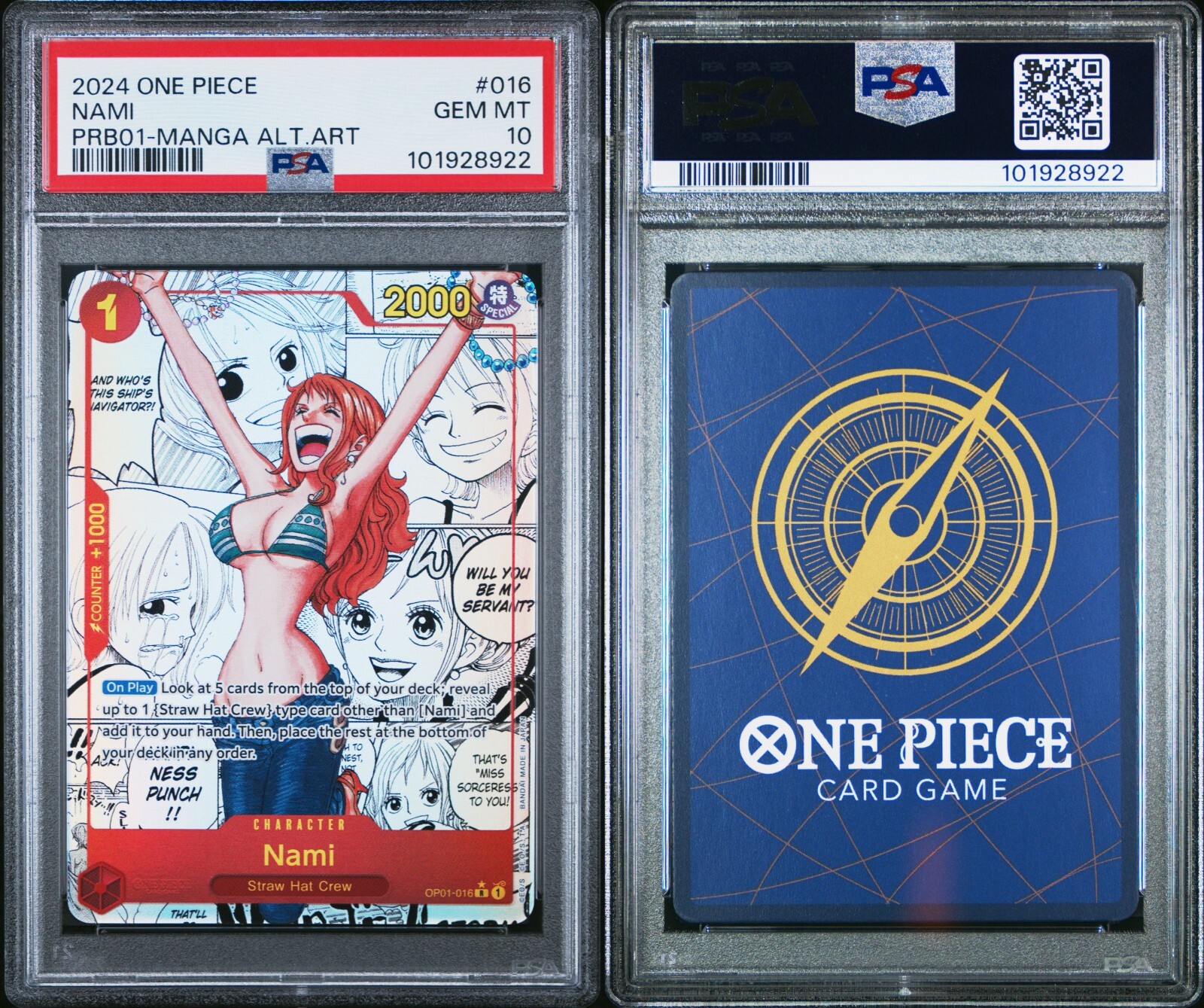 PSA 10 2024 One Piece Premium Booster #OP01016 Nami MANGA