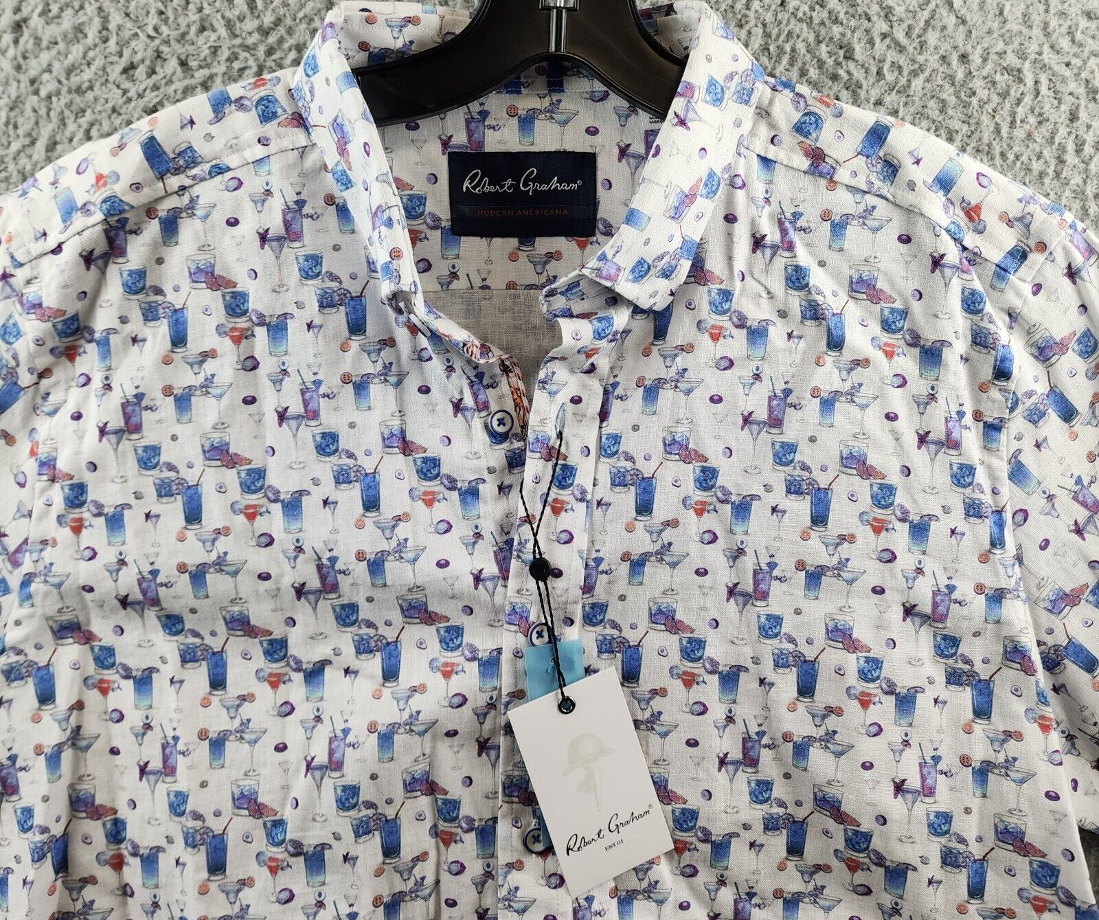 Robert Graham Linen Blend Button Front Shirt Men's L Blue Hawaiian Long Sleeve - Picture 3 of 16