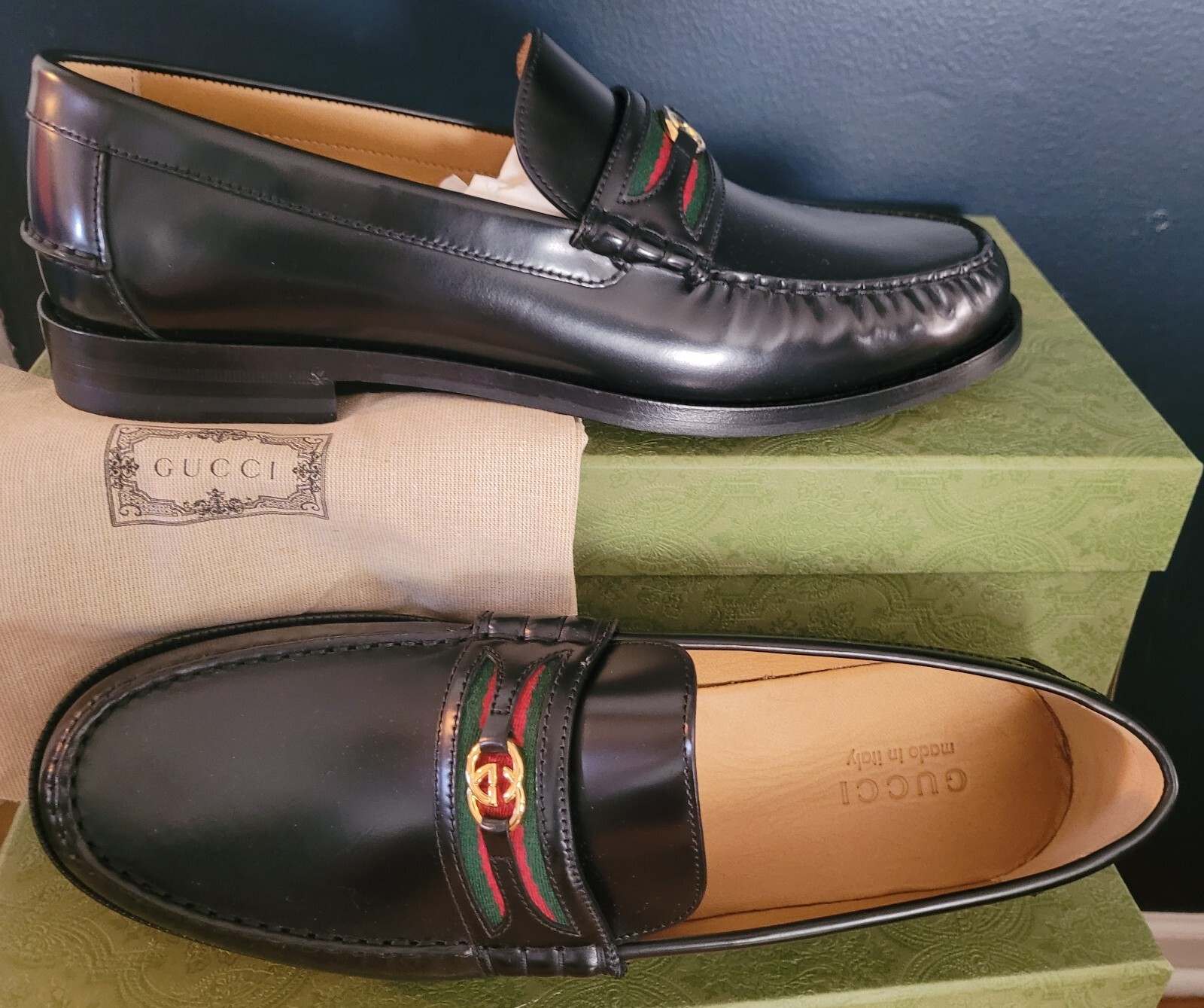 【GUCCI】MOCCASIN LEATHER MILLENIAL RIBOT◆81633317X00 size 13G Gucci Millennial Ribot Leather Interlocking G