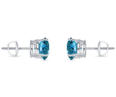 Pre-owned Shine Brite With A Diamond 5.50 Ct Round Cut Blue Earrings Studs Solid Real 950 Platinum Screw Back Basket In White