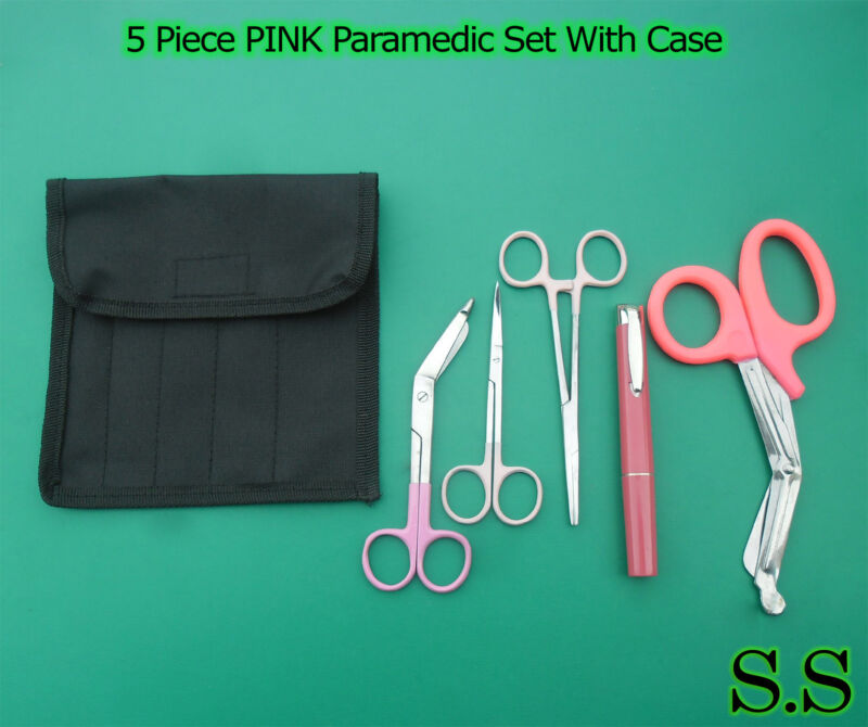 5 Piece Pink Paramedic Set With Case - Diagnostic Emt Nursing Ems Emerge Ds-1184
