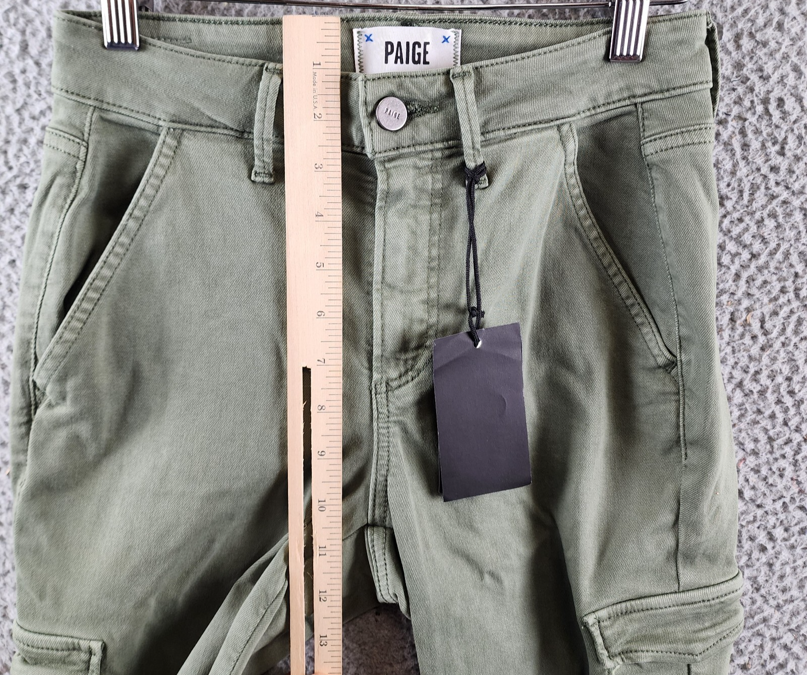 Paige Jolie Skinny Cargo Pants Women's 24 Vintage Ivy Green Zip/Button Closure - Picture 11 of 17