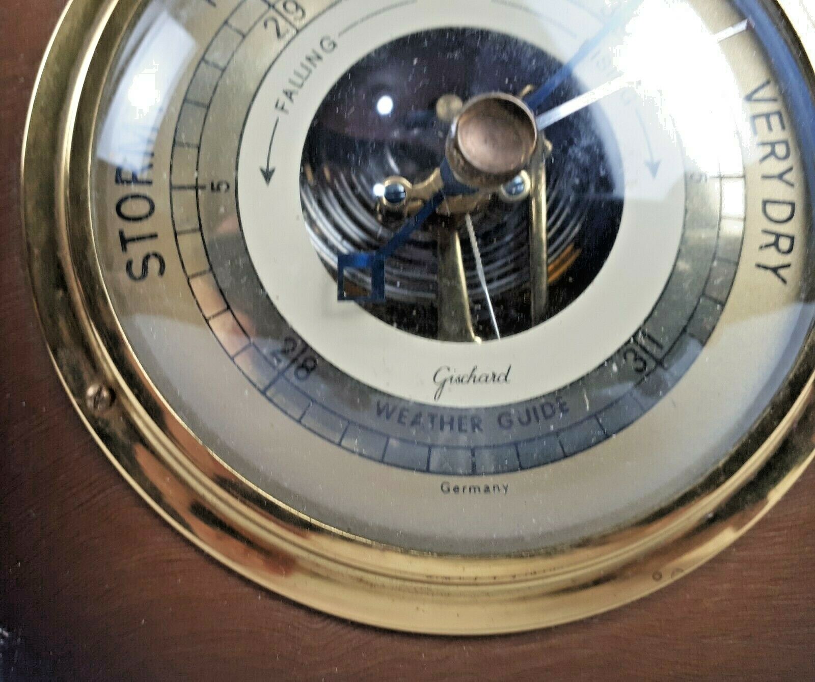 Vintage Gischard Germany Barometer Wood & Brass Wall Hanging