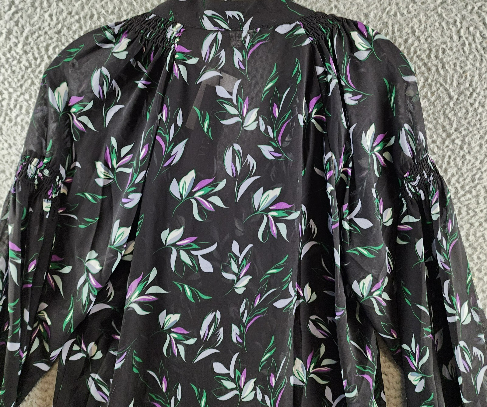 Gracia Floral Button Front Blouse Women's M Black Multi Shirred Long Sleeve - Picture 14 of 14