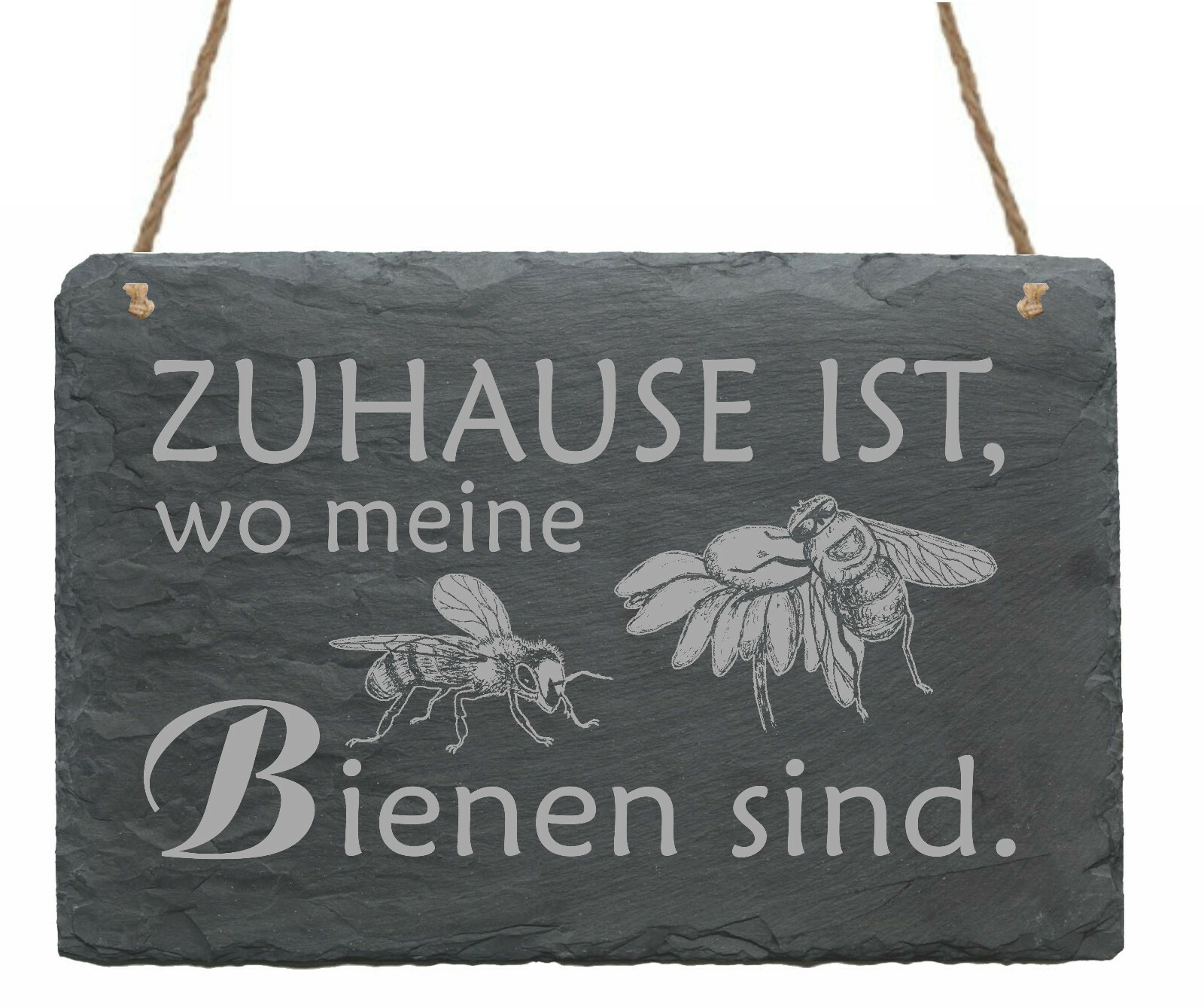 Ist zu hause. Schiefertafel.