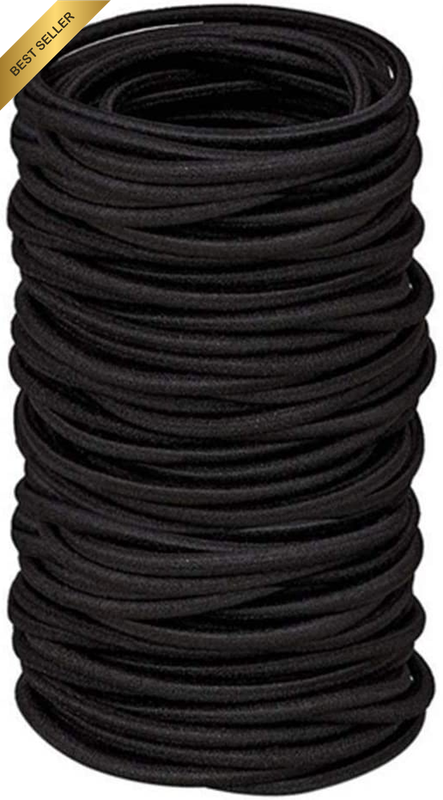 120Pc Black Hair Elastic Ties for Thick & Curly Hair, No Metal for Women & Men