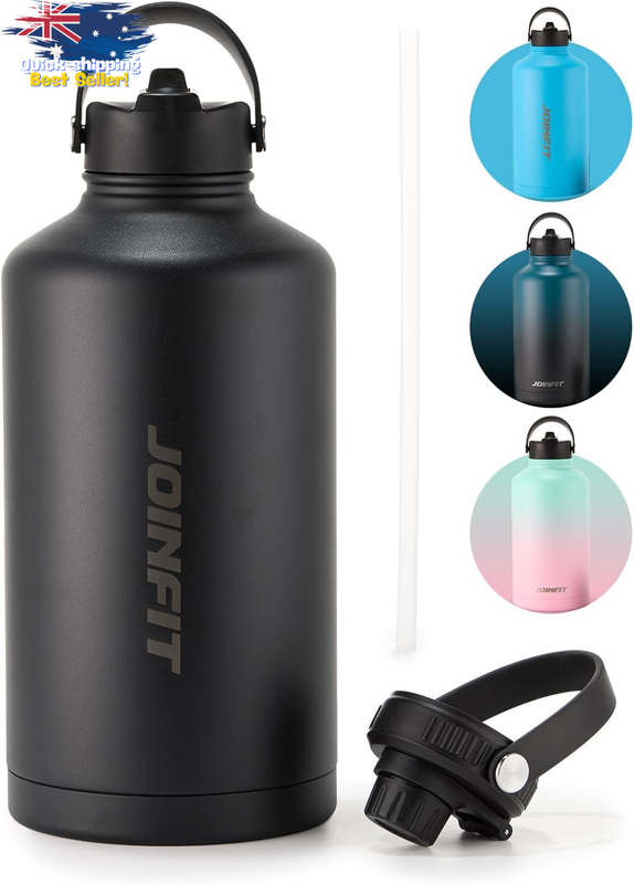 64oz Insulated Stainless Steel Water Bottle, Leakproof with Straw & Chug Lid