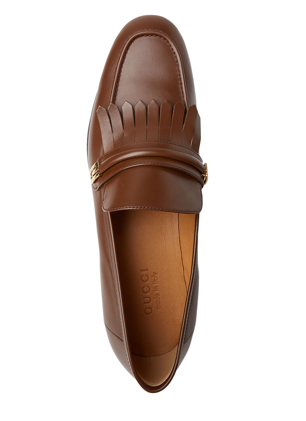 Pre-owned Gucci Authentic Men's  Brown Leather Mirrored Fringed Loafers Dress Shoes