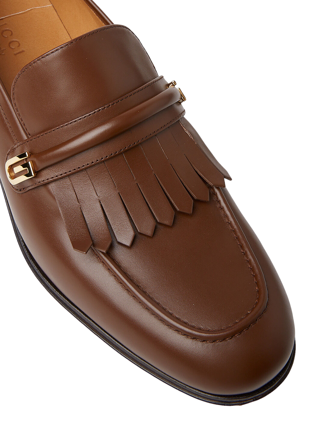 Pre-owned Gucci Authentic Men's  Brown Leather Mirrored Fringed Loafers Dress Shoes