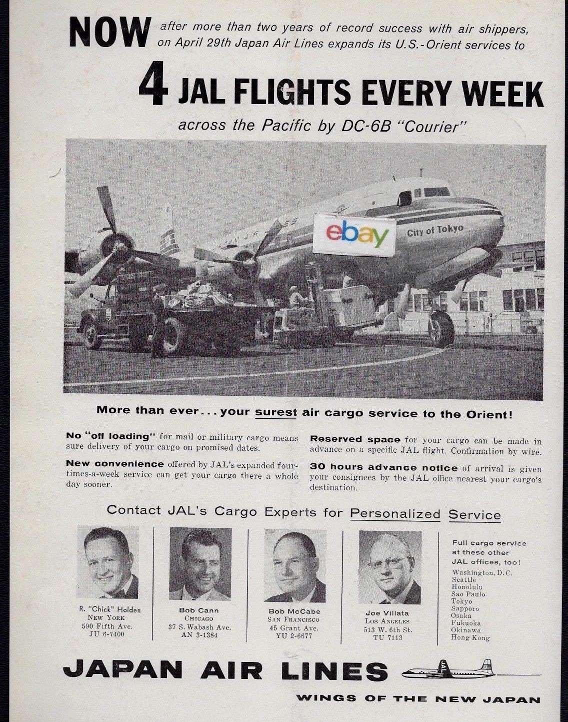 JAPAN AIR LINES 1956 DC-6B COURIER CITY OF TOKYO 4 JAL