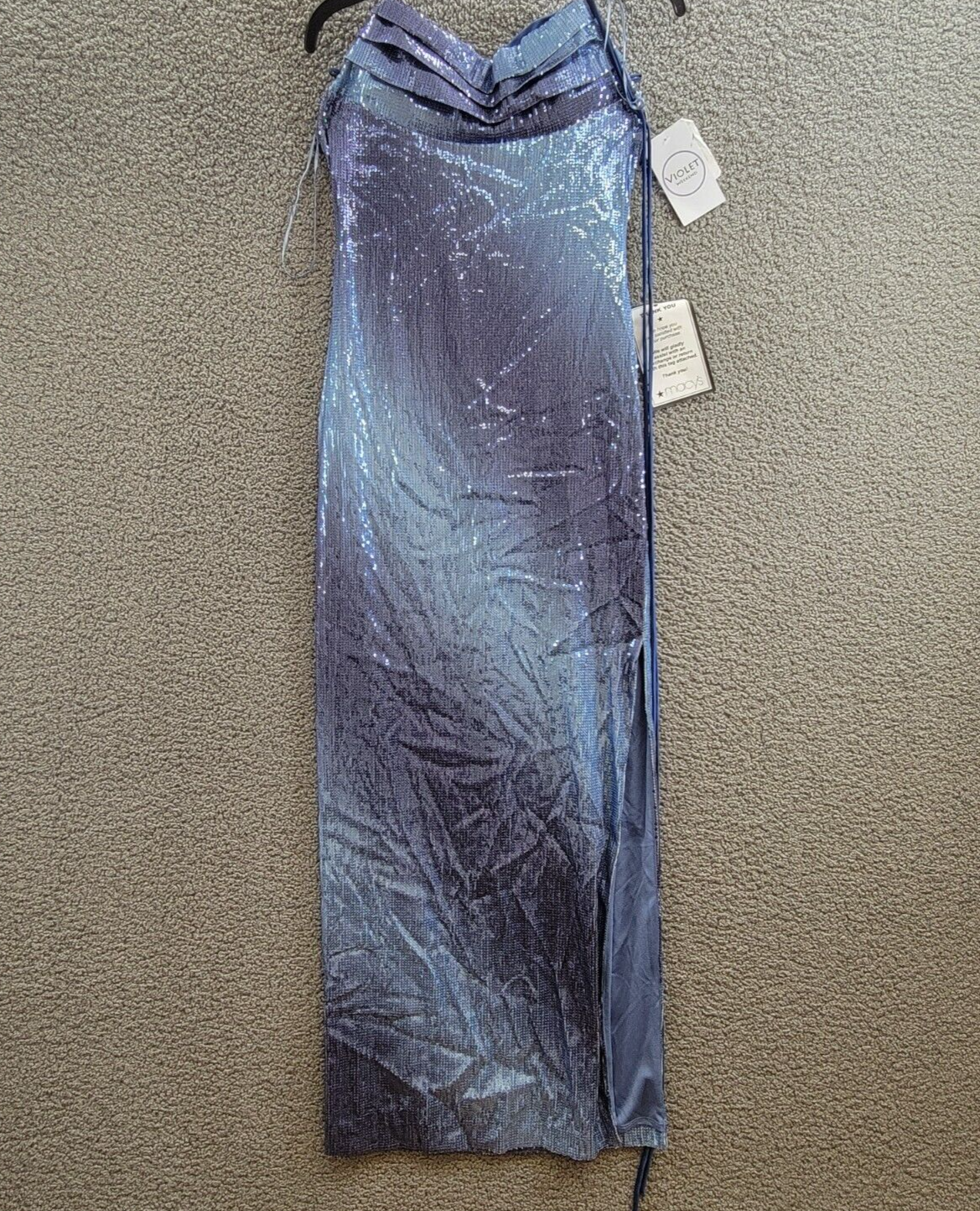 Violet Weekend Strappy Ombré Sequin Gown Juniors' Gradient Blue Lace Zip 3/4 - Picture 2 of 16