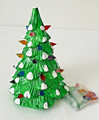 Vintage Ceramic Snow Tip Christmas Tree With Light Up 7'' Extra Bulbs Table Top