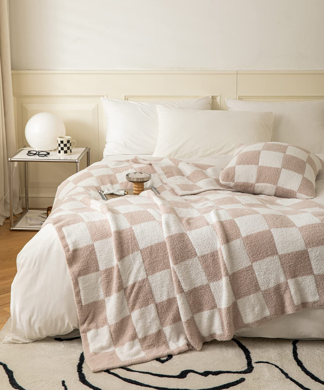Ultra Soft Cozy Buffalo Checkerboard Grid Fluffy Microfiber Knitted Throw Blanke