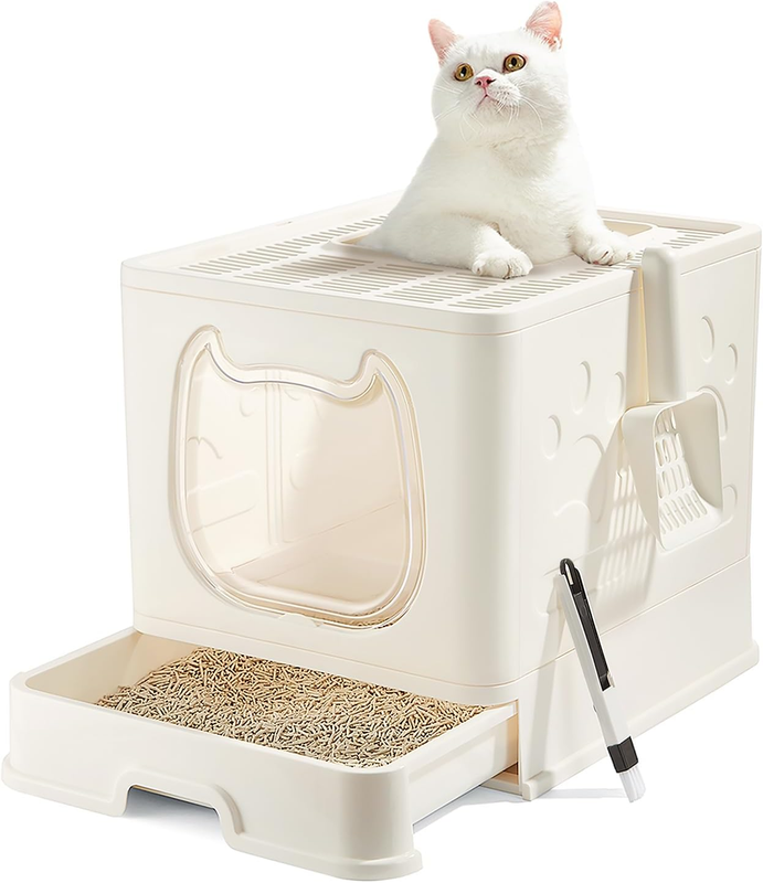 With Lid, Covered Top Entry Kitten Litter Pan For Small And 