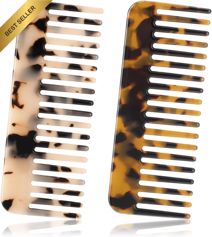 2 Pack Large Wide Tooth Detangling Comb for Thick, Curly Wavy Hair Acetate Detan