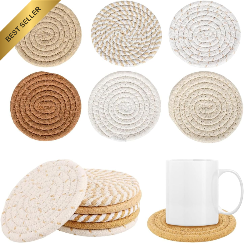 12 Pcs Boho Coasters for Drinks, 6 Color Handmade Woven Absorbent Drink Coasters