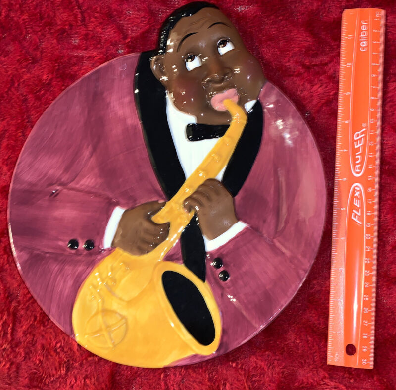 Clay Art Jazz Player (Cookie) Plate, Hand Painted, Very Good Condition 