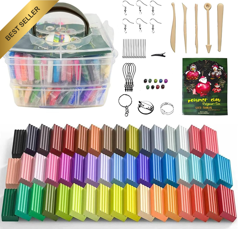 50 Colors Polymer Clay Kit - Oven Bake & Air Dry Modeling Clay for DIY Craft, In