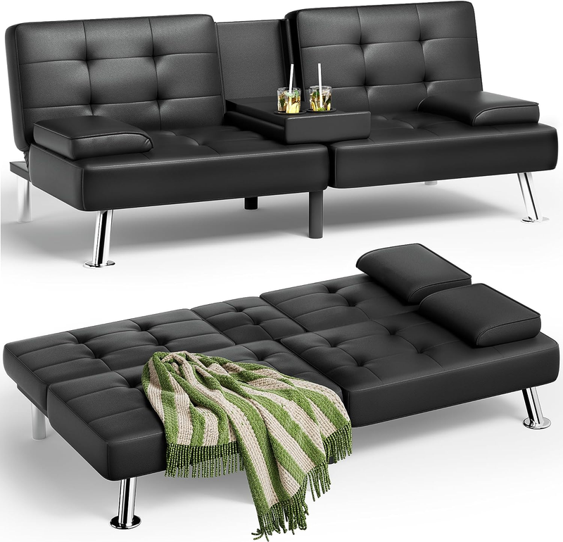 Faux Leather Upholstered Modern Convertible Folding Futon So