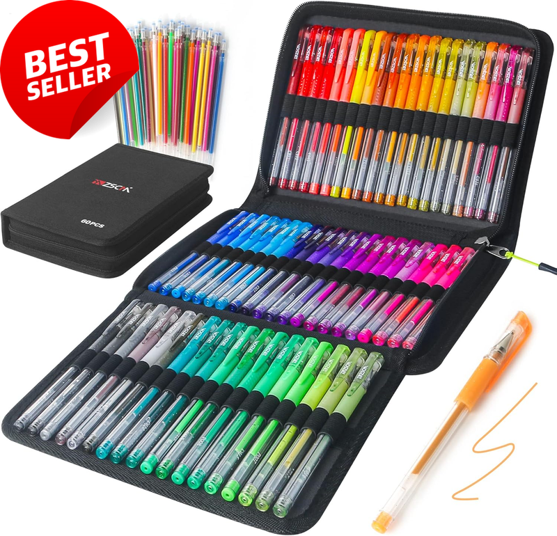 120-Pack Glitter Gel Pen Set, 60 Pens + 60 Refills, for Art & Writing