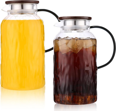 2 Pack 68 Oz Glass Pitcher with Lid and Handle,Vintage Glass Water Pitcher for F
