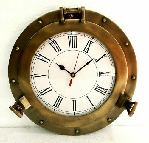 12" Antique Marine Brass Ship Porthole Clock Nautical Wall Clock Home Décor   