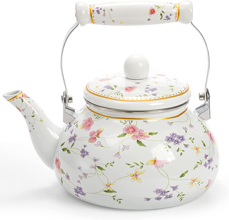 Kettle With Ceramic Handle, Classic Floral Tea Kettle, Steel