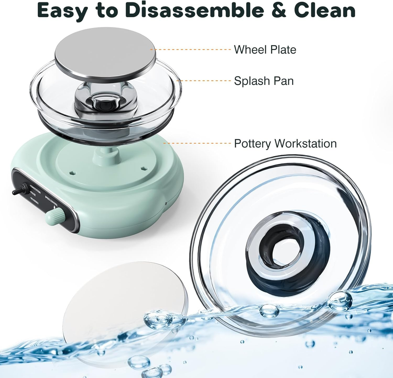 Mini Pottery Wheel Kit - 4.7" Electric Clay Wheel with Foot Pedal, Adjustable Sp