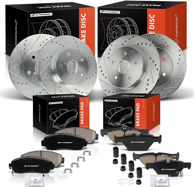 Front Rear Drilled Slotted Brake Rotors Ceramic Pads for 2016-2019 Subaru Legacy