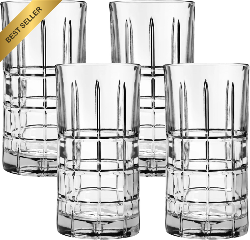Manchester Tea Glass 4-Piece Set – Durable Clear Glass Mugs for Hot Tea, Coffee,
