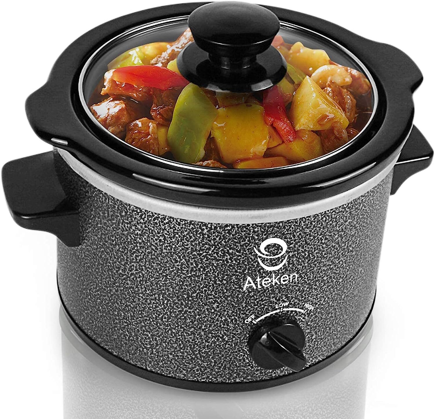 1.5 Quart Manual Control Electric Slow Cooker Entrees Ceramic Pot with Glass Lid