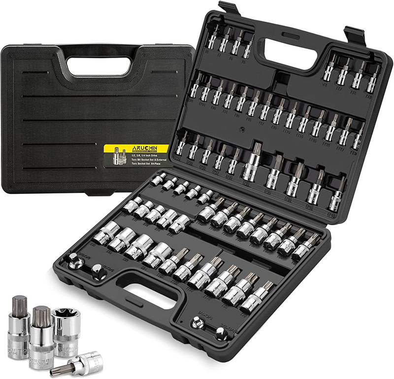 ARUCMIN 64-Piece Master Torx Bit Socket and External Torx Socket Set, 1/4, 3/8,